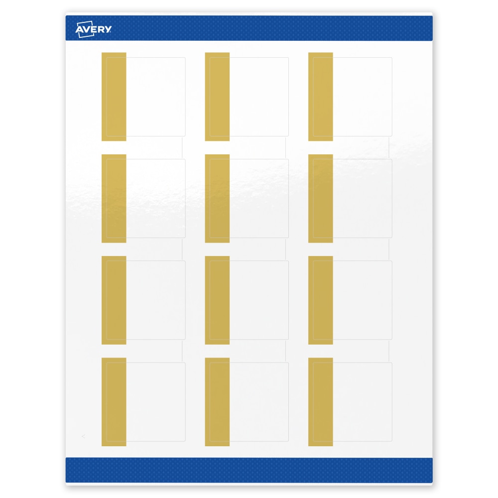 Avery Print-To-The-Edge Labels & Sure Feed, S00-DJP-PRWGP10, 2in x 2in, Glossy White, Preprinted Dipped Gold Edge Design, Pack Of 120 MPN:S00-DJP-PRWGP10