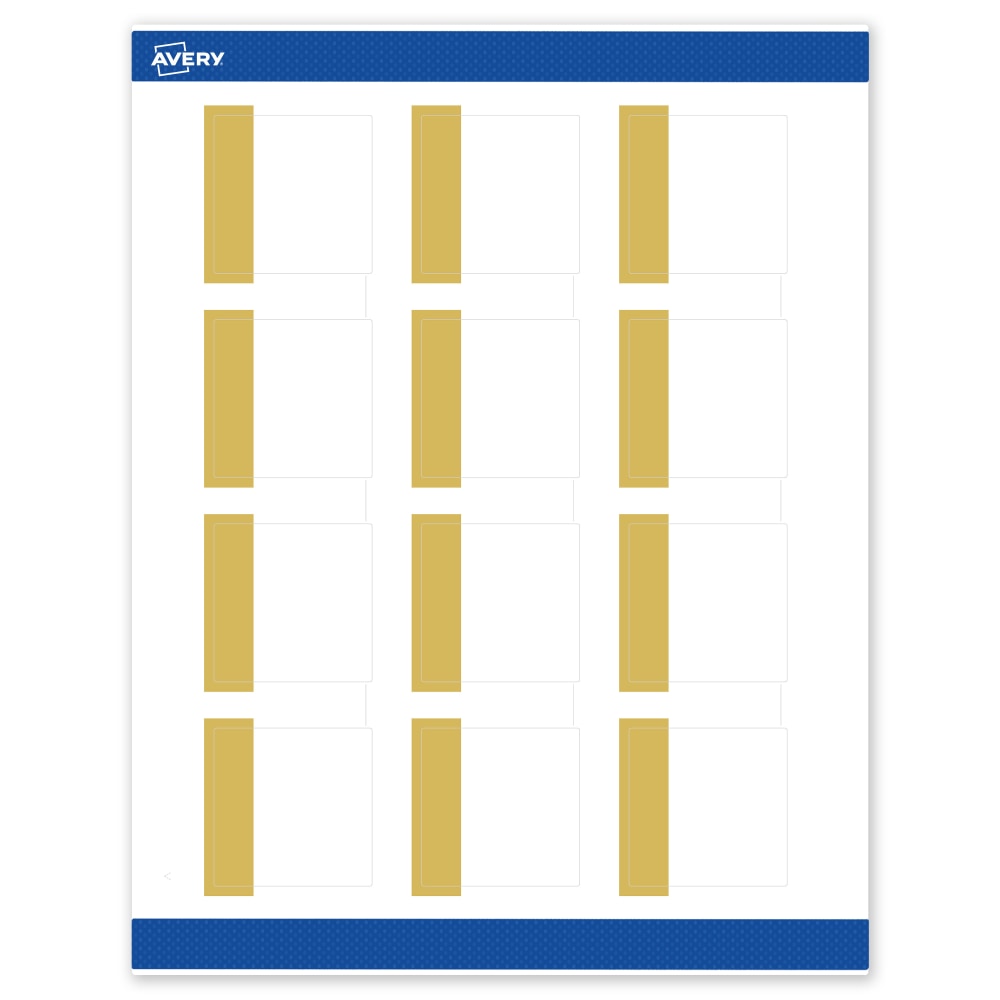 Avery Print-To-The-Edge Labels & Sure Feed, S00-DJP-PRWMP10, 2in x 2in, Matte White, Preprinted Dipped Gold Edge Design, Pack Of 120 MPN:S00-DJP-PRWMP10
