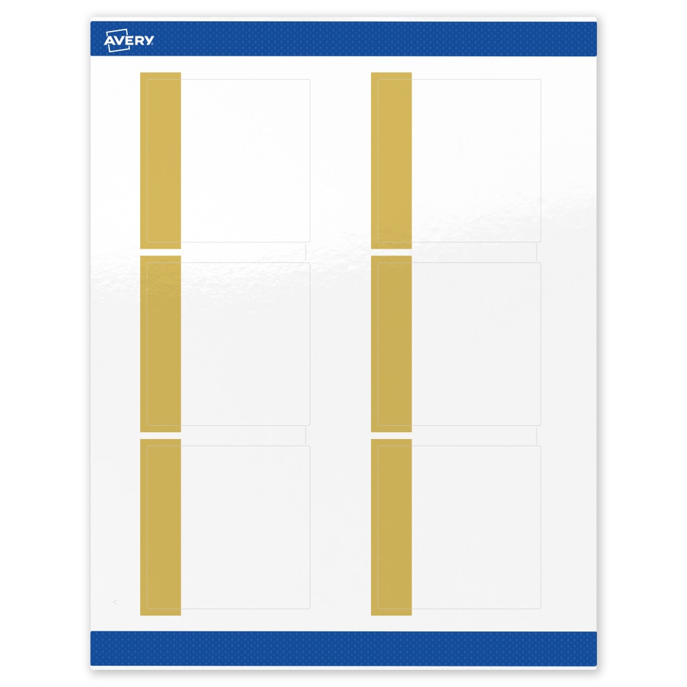 Avery Print-To-The-Edge Labels & Sure Feed, S00-DJQ-PRWGP10, 3in x 3in, Glossy White, Preprinted Dipped Gold Edge Design, Pack Of 60 MPN:S00-DJQ-PRWGP10