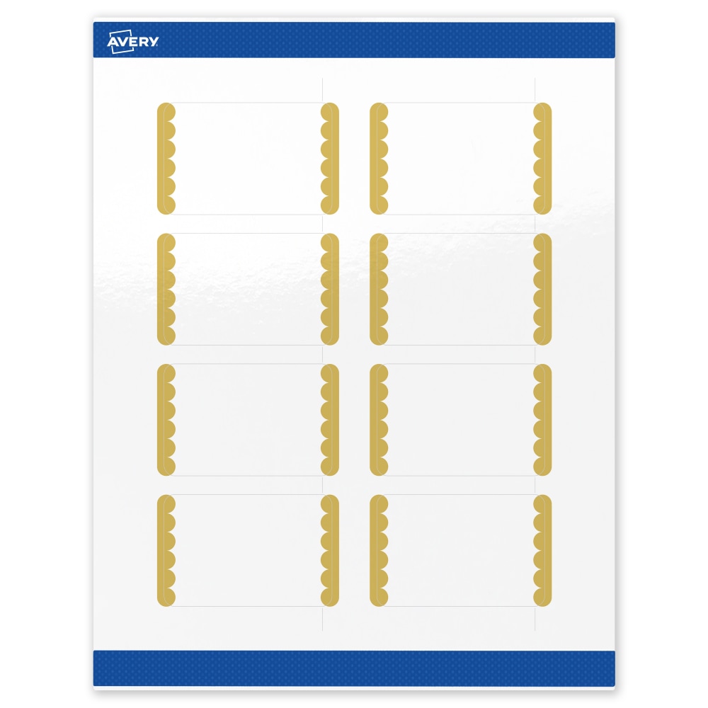 Avery Print-To-The-Edge Labels & Sure Feed, S00-DJY-PRWGP10, 2in x 3in, Glossy White, Preprinted Gold Dots Edge Design, Pack Of 80 MPN:S00-DJY-PRWGP10