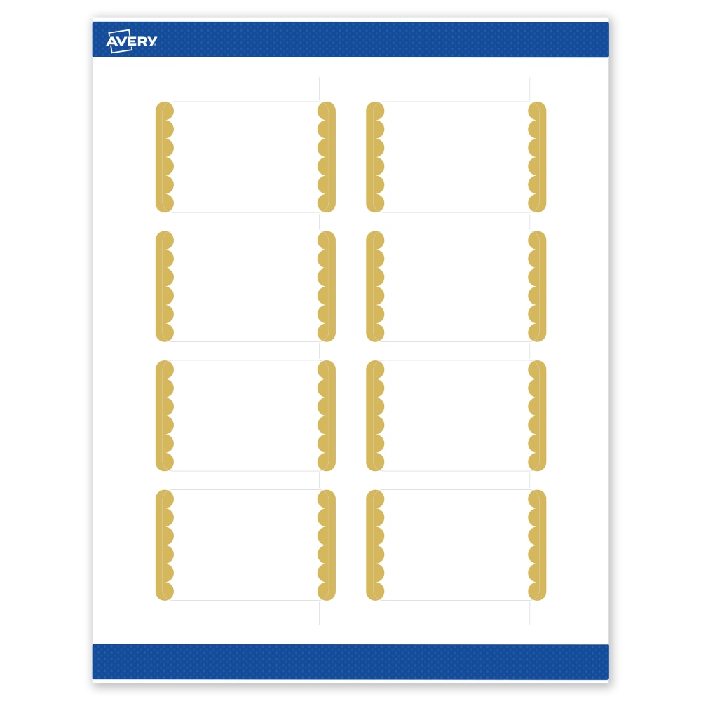 Avery Print-To-The-Edge Labels & Sure Feed, S00-DJY-PRWMP10, 2in x 3in, Matte White, Preprinted Gold Dots Edge Design, Pack Of 80 MPN:S00-DJY-PRWMP10