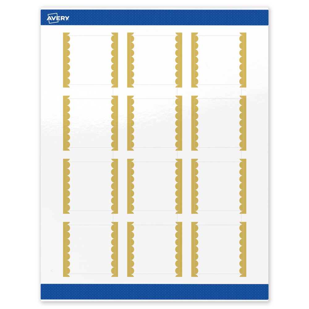 Avery Print-To-The-Edge Labels & Sure Feed, S00-DK1-PRWGP10, 2in x 2in, Glossy White, Preprinted Gold Dots Edge Design, Pack Of 120 MPN:S00-DK1-PRWGP10