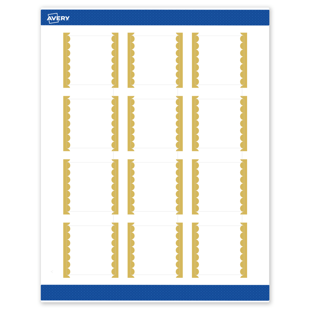 Avery Print-To-The-Edge Labels & Sure Feed, S00-DK1-PRWMP10, 2in x 2in, Matte White, Preprinted Gold Dots Edge Design, Pack Of 120 MPN:S00-DK1-PRWMP10