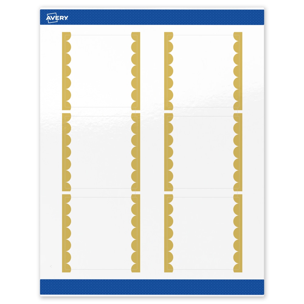Avery Print-To-The-Edge Labels & Sure Feed, S00-DK2-PRWGP10, 3in x 3in, Glossy White, Preprinted Gold Dots Edge Design, Pack Of 60 MPN:S00-DK2-PRWGP10
