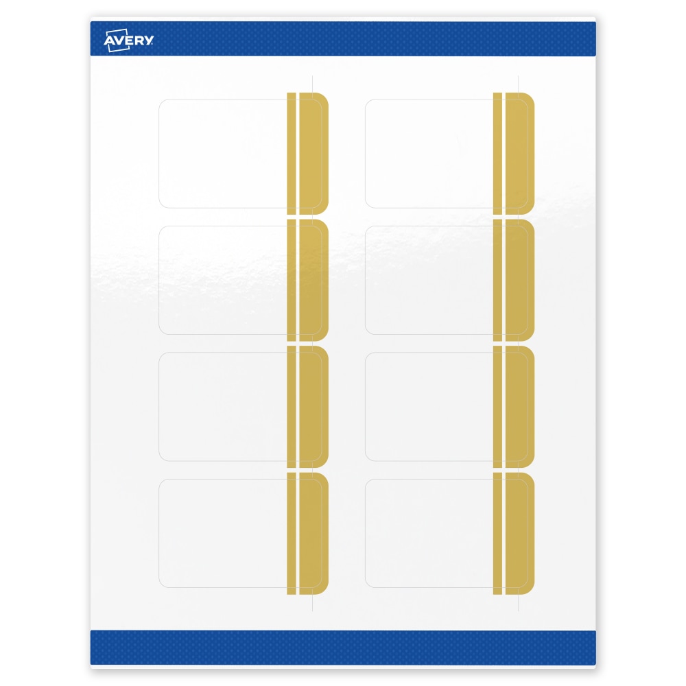 Avery Print-To-The-Edge Labels & Sure Feed, S00-DK9-PRWGP10, 2inx3in, Glossy White, Preprinted Double Dipped Gold Edge Design, Pack Of 80 MPN:S00-DK9-PRWGP10