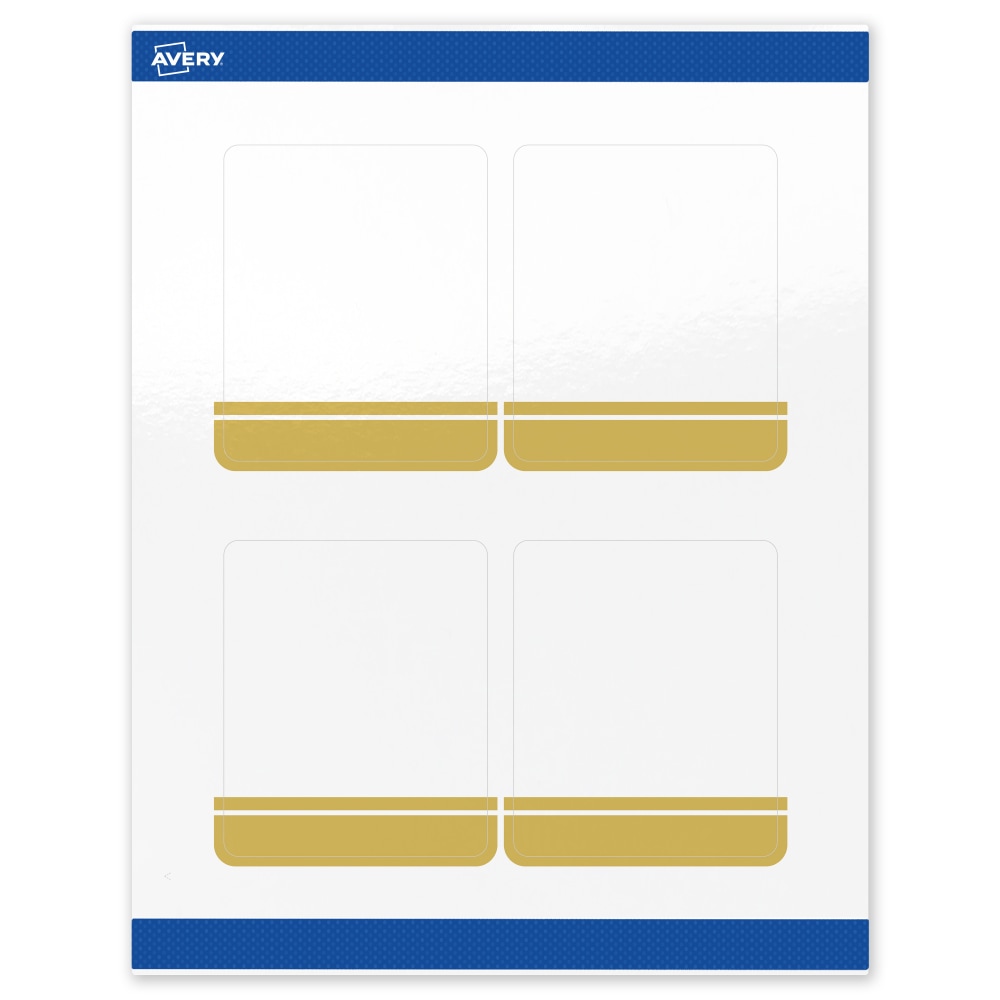 Avery Print-To-The-Edge Labels & Sure Feed, S00-DKA-PRWGP10, 4in x 3-1/3in, Glossy White, Preprinted Double Dipped Gold Edge Design, Pack Of 40 MPN:S00-DKA-PRWGP10