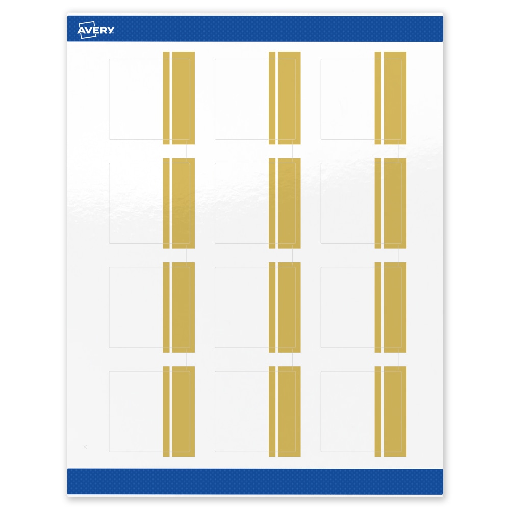 Avery Print-To-The-Edge Labels & Sure Feed, S00-DKC-PRWGP10, 2in x 2in, Glossy White, Preprinted Double Dipped Gold Edge Design, Pack Of 120 MPN:S00-DKC-PRWGP10