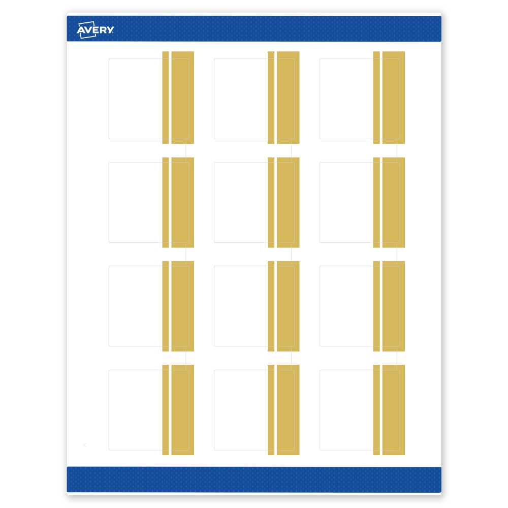 Avery Print-To-The-Edge Labels & Sure Feed, S00-DKC-PRWMP10, 2in x 2in, Matte White, Preprinted Double Dipped Gold Edge Design, Pack Of 120 MPN:S00-DKC-PRWMP10