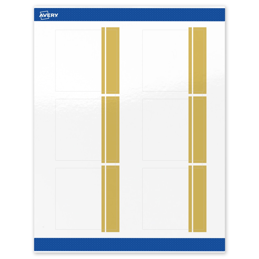 Avery Print-To-The-Edge Labels & Sure Feed, S00-DKG-PRWGP10, 3in x 3in, Glossy White, Preprinted Double Dipped Gold Edge Design, Pack Of 60 MPN:S00-DKG-PRWGP10