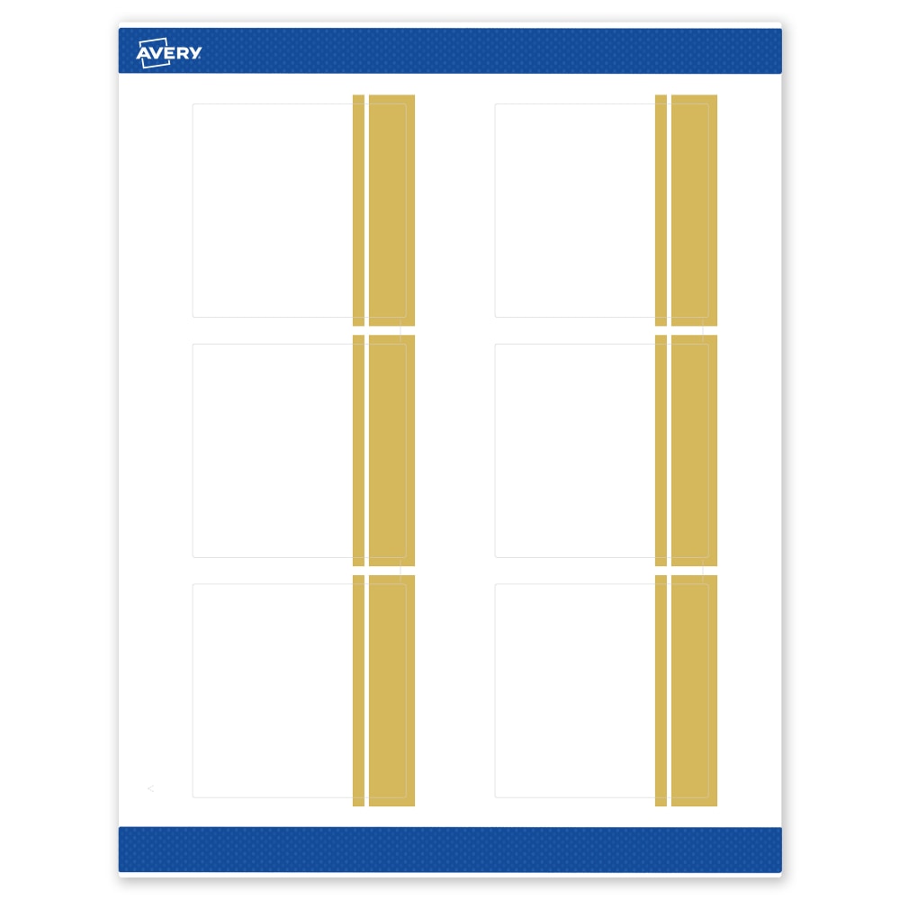 Avery Print-To-The-Edge Labels & Sure Feed, S00-DKG-PRWMP10, 3in x 3in, Matte White, Preprinted Double Dipped Gold Edge Design, Pack Of 60 MPN:S00-DKG-PRWMP10