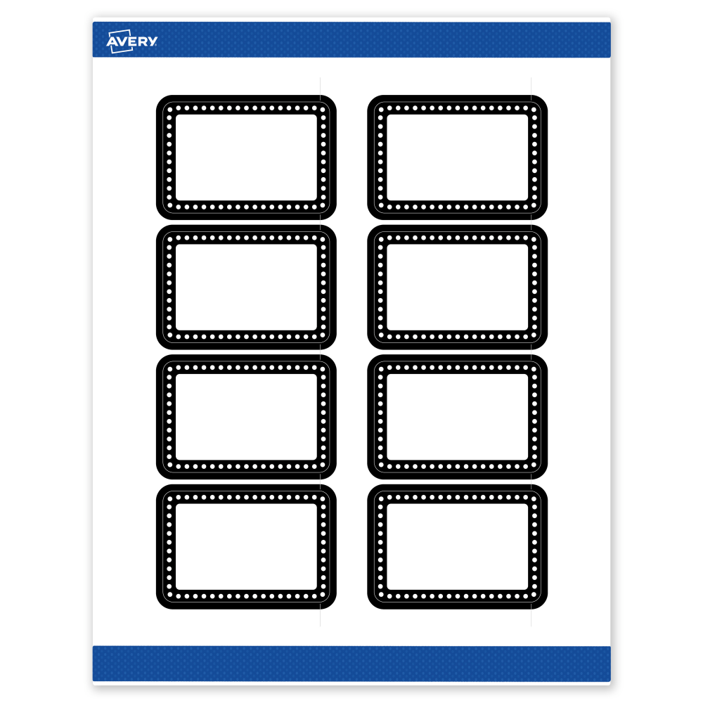 Avery Print-To-The-Edge Labels & Sure Feed, S00-DKM-PRWMP10, 2in x 3in, Matte White, Preprinted Black & White Polka Dots Design, Pack Of 80 MPN:S00-DKM-PRWMP10