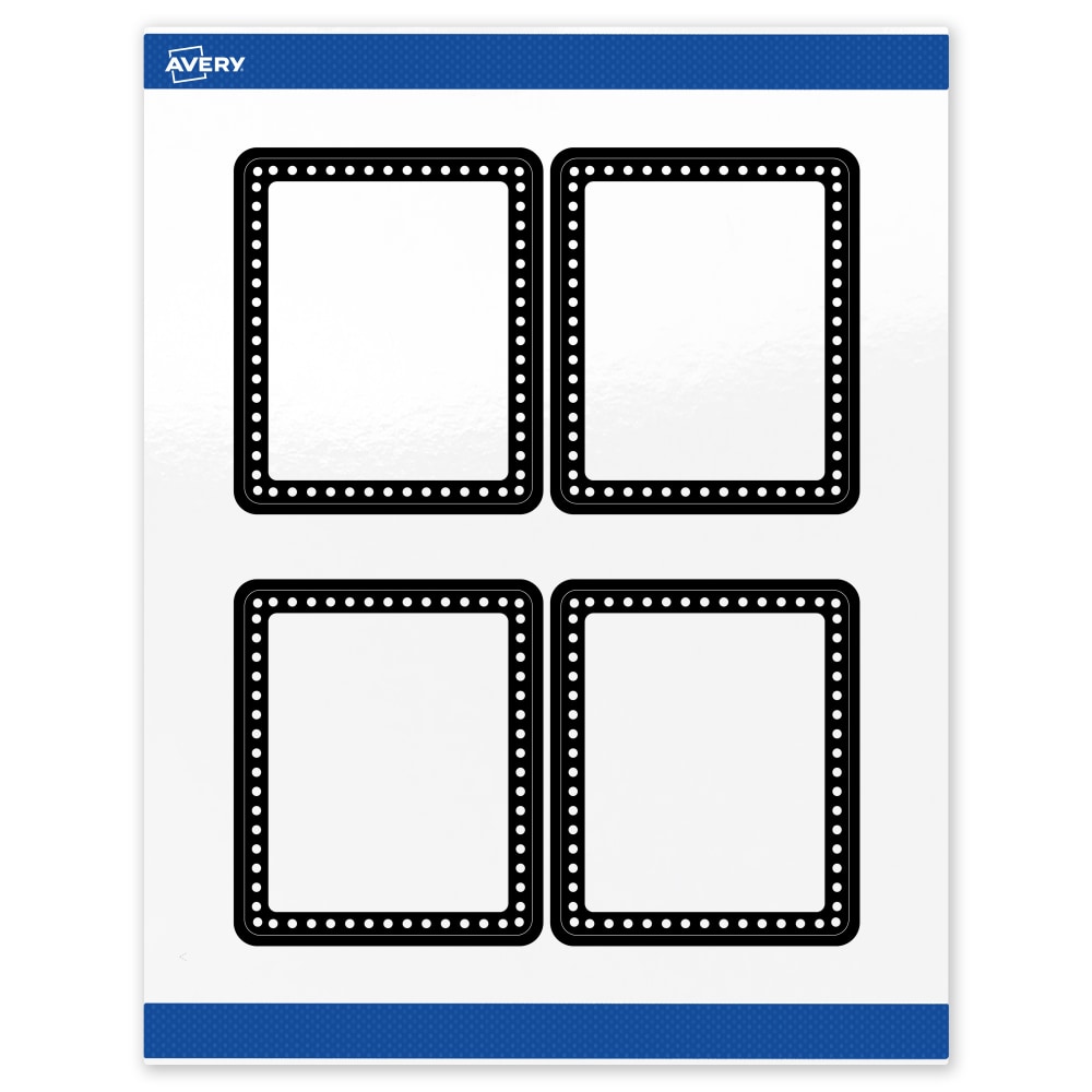 Avery Print-To-The-Edge Labels & Sure Feed, S00-DKN-PRWGP10, 4in x 3-1/3in, Glossy White, Preprinted Black & White Polka Dots Design, Pack Of 40 MPN:S00-DKN-PRWGP10