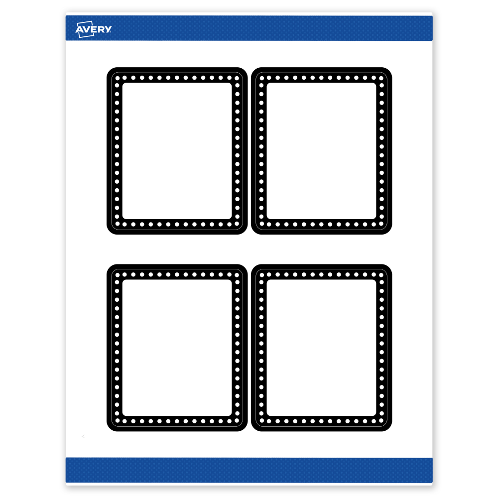 Avery Print-To-The-Edge Labels & Sure Feed, S00-DKN-PRWMP10, 4in x 3-1/3in, Matte White, Preprinted Black & White Polka Dots Design, Pack Of 40 MPN:S00-DKN-PRWMP10