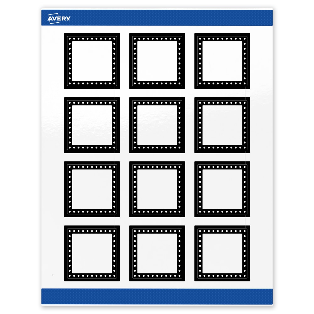 Avery Print-To-The-Edge Labels & Sure Feed, S00-DKQ-PRWGP10, 2in x 2in, Glossy White, Preprinted Black & White Polka Dots Design, Pack Of 120 MPN:S00-DKQ-PRWGP10