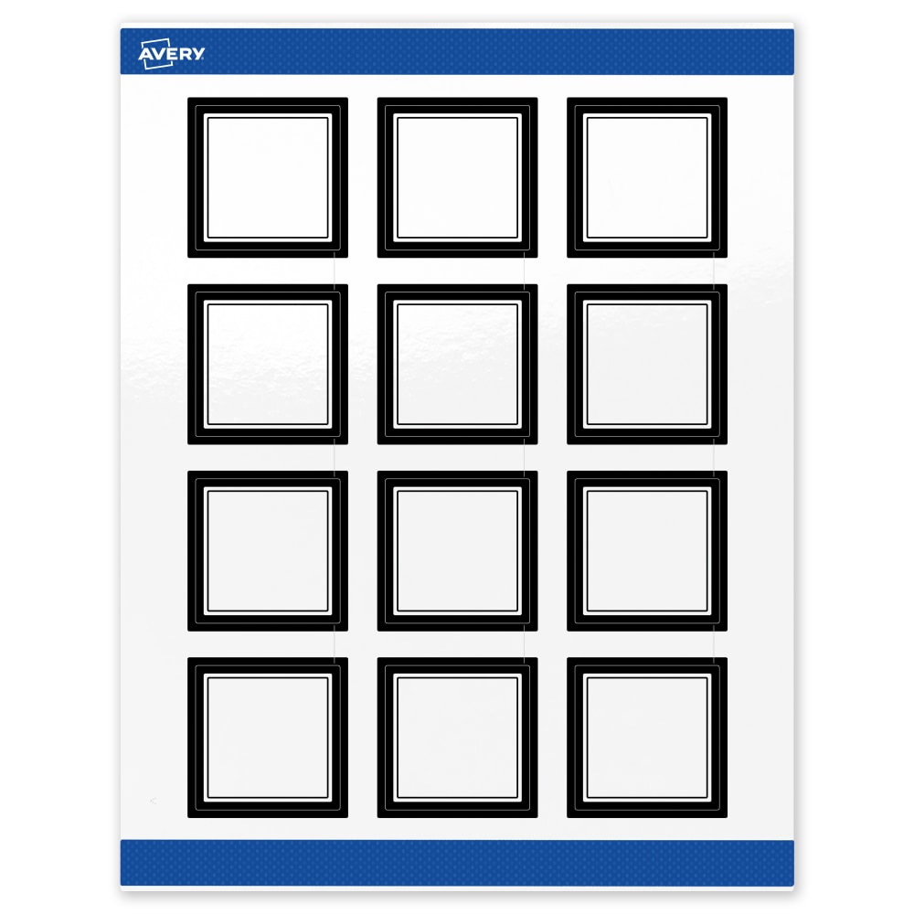Avery Print-To-The-Edge Labels & Sure Feed, S00-DM2-PRWGP10, 2in x 2in, Glossy White, Preprinted Double Black Border Design, Pack Of 120 MPN:S00-DM2-PRWGP10