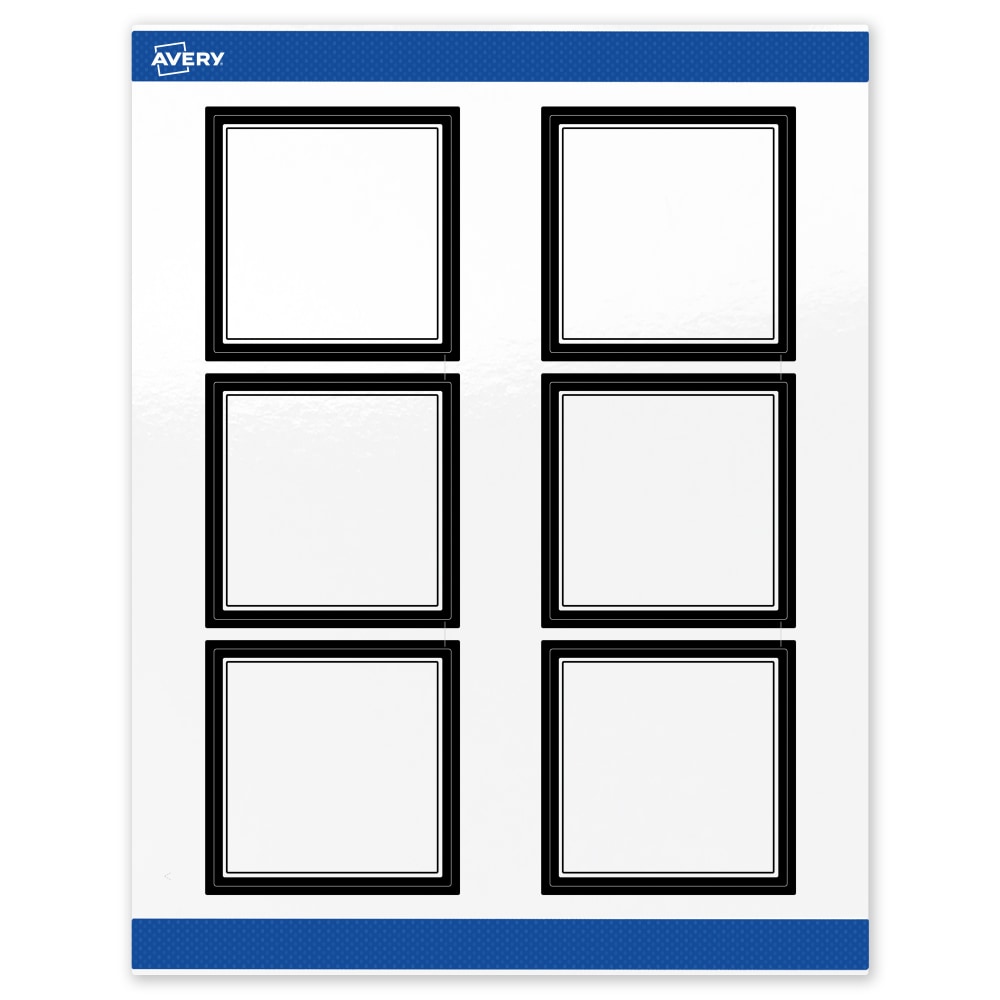 Avery Print-To-The-Edge Labels & Sure Feed, S00-DM3-PRWGP10, 3in x 3in, Glossy White, Preprinted Double Black Border Design, Pack Of 60 MPN:S00-DM3-PRWGP10