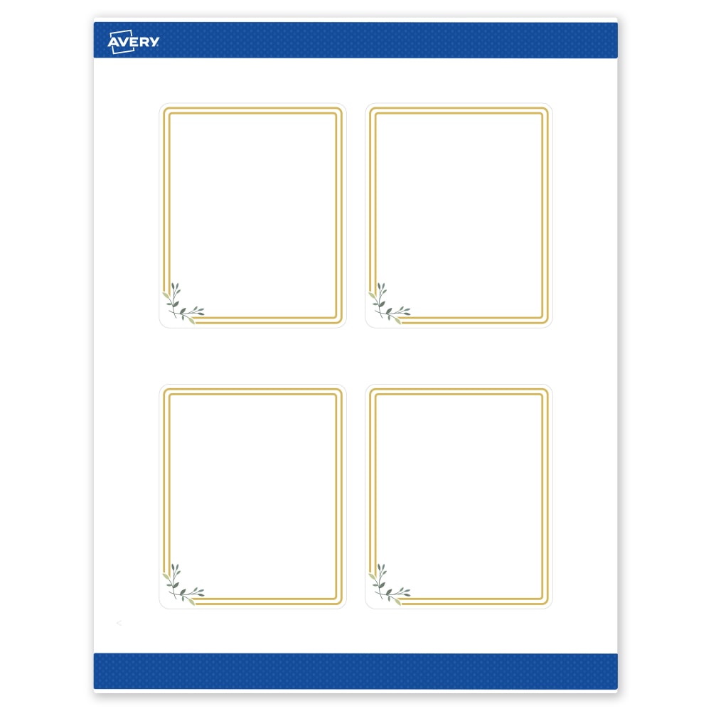 Avery Print-To-The-Edge Labels & Sure Feed, S00-DMQ-PRWMP10, 4in x 3-1/3in, Matte White, Preprinted Double Gold Border & Floral Design, Pack Of 40 MPN:S00-DMQ-PRWMP10