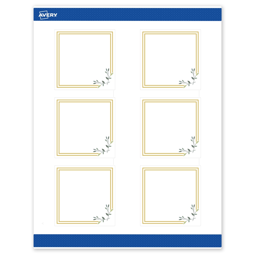 Avery Print-To-The-Edge Labels & Sure Feed, S00-DMT-PRWMP10, 3in x 3in, Matte White, Preprinted Double Gold Border & Floral Design, Pack Of 60 MPN:S00-DMT-PRWMP10