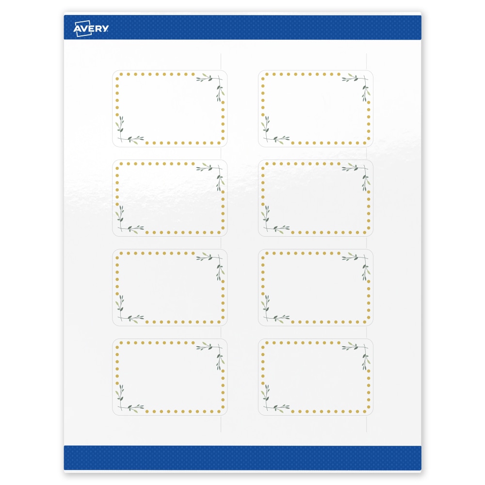Avery Print-To-The-Edge Labels & Sure Feed, S00-DN2-PRWGP10, 2inx3in, Glossy White, Preprinted Green Floral & Gold Dots Design, Pack Of 80 MPN:S00-DN2-PRWGP10