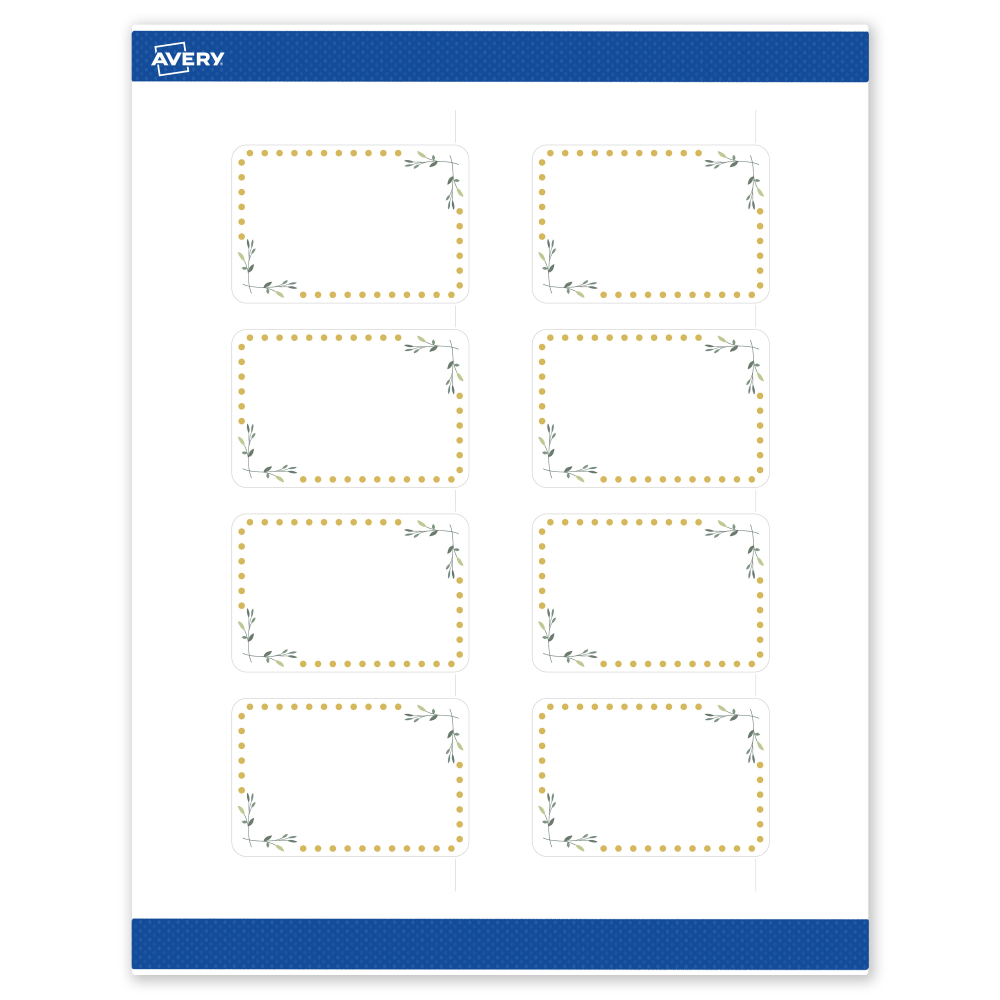 Avery Print-To-The-Edge Labels & Sure Feed, S00-DN2-PRWMP10, 2in x 3in, Matte White, Preprinted Green Floral & Gold Dots Design, Pack Of 80 MPN:S00-DN2-PRWMP10