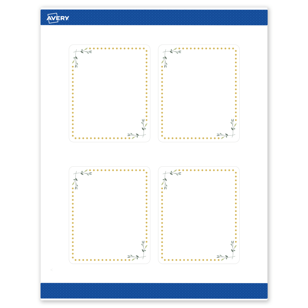 Avery Print-To-The-Edge Labels & Sure Feed, S00-DN3-PRWMP10, 4in x 3-1/3in, Matte White, Preprinted Green Floral & Gold Dots Design, Pack Of 40 MPN:S00-DN3-PRWMP10