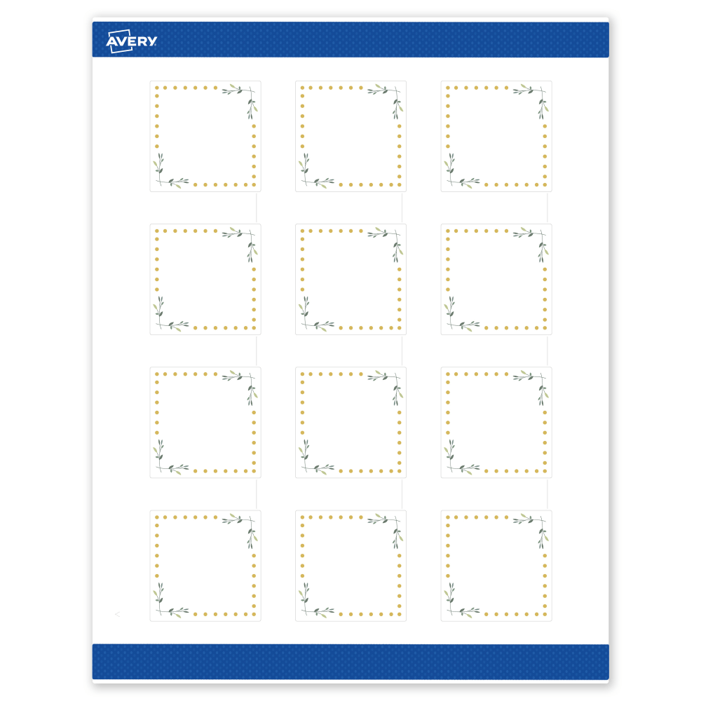 Avery Print-To-The-Edge Labels & Sure Feed, S00-DN5-PRWMP10, 2in x 2in, Matte White, Preprinted Green Floral & Gold Dots Design, Pack Of 120 MPN:S00-DN5-PRWMP10