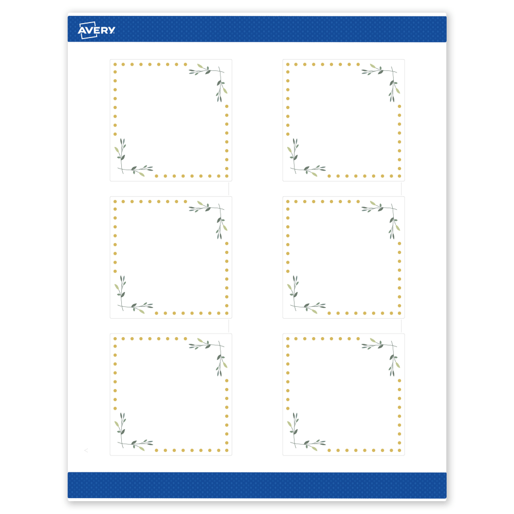 Avery Print-To-The-Edge Labels & Sure Feed, S00-DN6-PRWMP10, 3in x 3in, Matte White, Preprinted Green Floral & Gold Dots Design, Pack Of 60 MPN:S00-DN6-PRWMP10