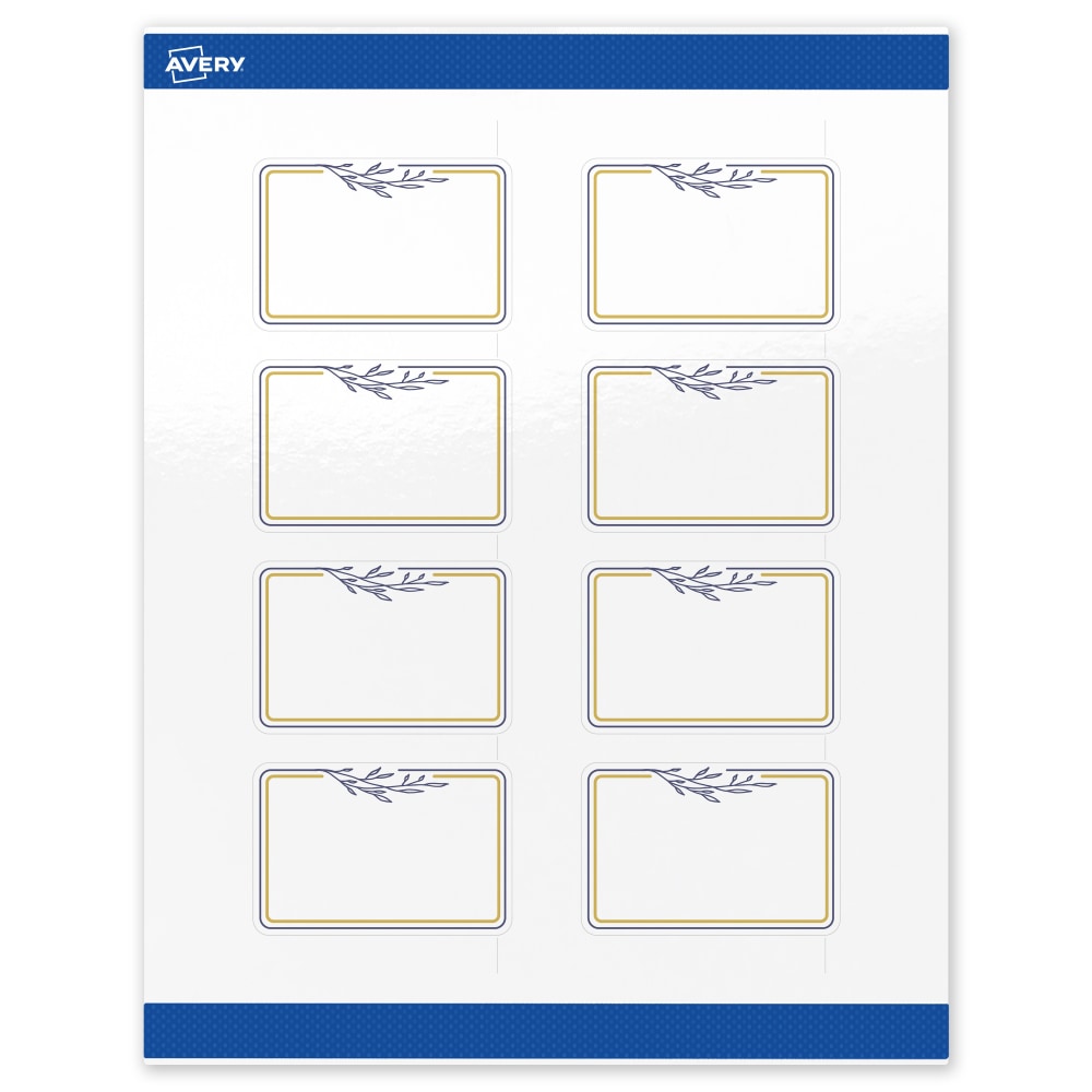 Avery Print-To-The-Edge Labels & Sure Feed, S00-DNE-PRWGP10, 2inx3in, Glossy White, Preprinted Gold & Navy Border & Floral Design, Pack Of 80 MPN:S00-DNE-PRWGP10