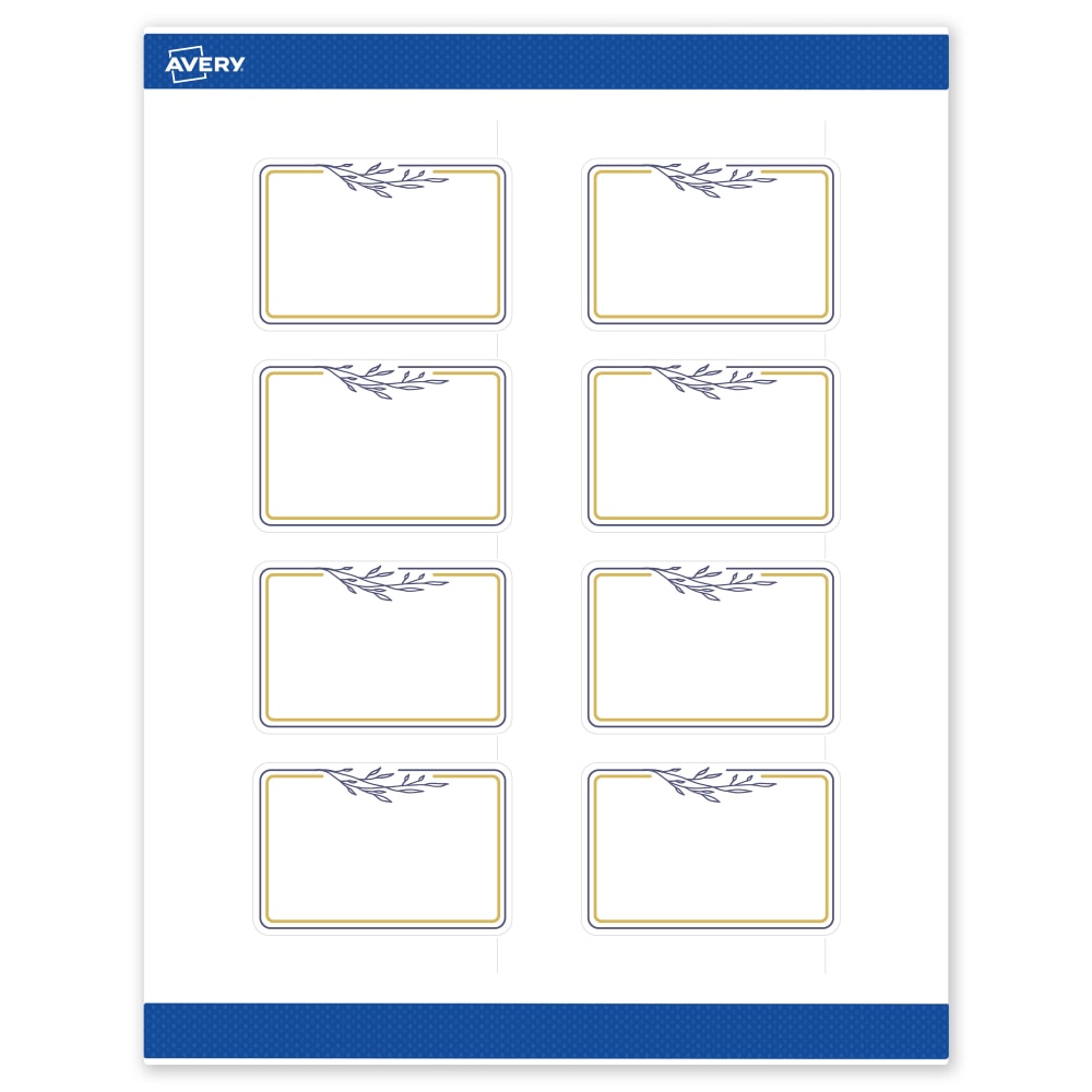 Avery Print-To-The-Edge Labels & Sure Feed, S00-DNE-PRWMP10, 2in x 3in, Matte White, Preprinted Gold & Navy Border & Floral Design, Pack Of 80 MPN:S00-DNE-PRWMP10