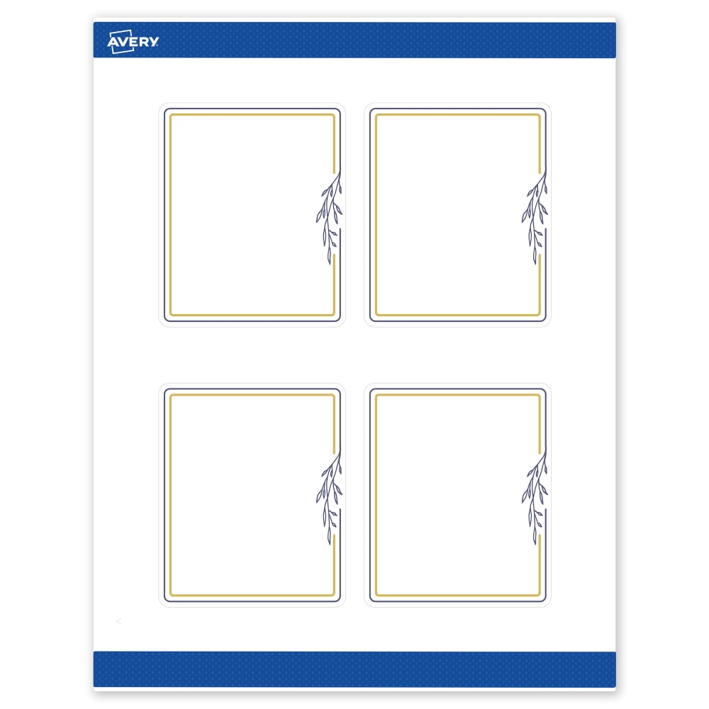 Avery Print-To-The-Edge Labels & Sure Feed, S00-DNF-PRWMP10, 4in x 3-1/3in, Matte White, Preprinted Gold & Navy Border & Floral Design, Pack Of 40 MPN:S00-DNF-PRWMP10