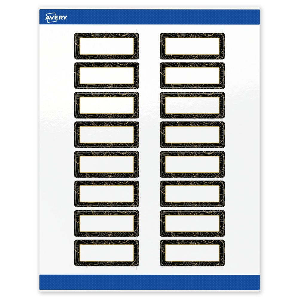 Avery Printable Labels With Sure Feed Technology, S00-ETF, Rectangle, 1in x 2-5/8in, Glossy White With Preprinted Black/Gold Vein Border, Pack Of 160 MPN:S00-ETF-PRWGP10