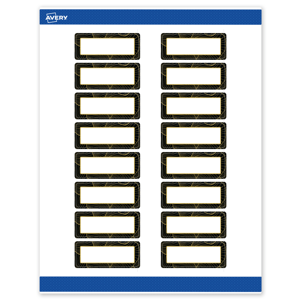 Avery Printable Labels With Sure Feed Technology, S00-ETF, Rectangle, 1in x 2-5/8in, Matte White With Preprinted Black/Gold Vein Border, Pack Of 160 MPN:S00-ETF-PRWMP10