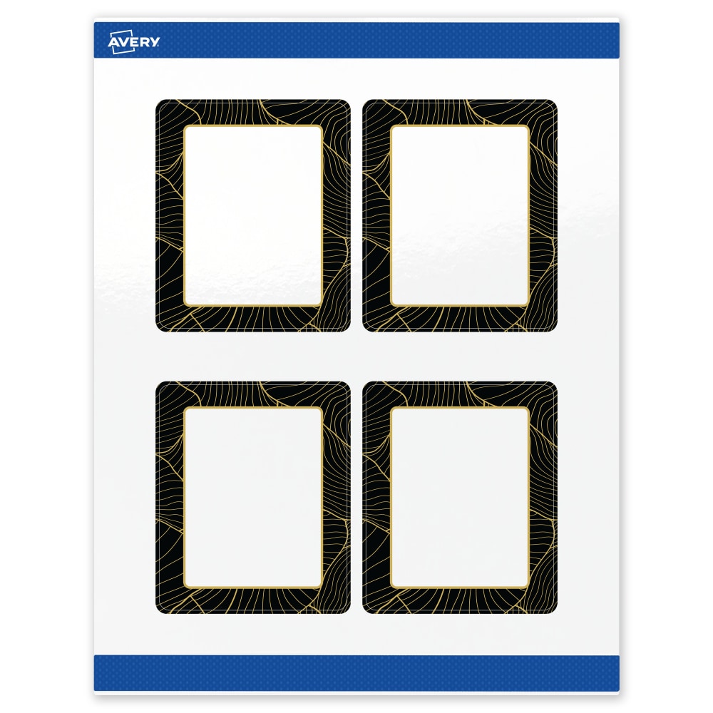 Avery Printable Labels With Sure Feed Technology, S00-ETG, Rectangle, 4in x 3-1/3in, Glossy White With Preprinted Black/Gold Vein Border, Pack Of 40 MPN:S00-ETG-PRWGP10