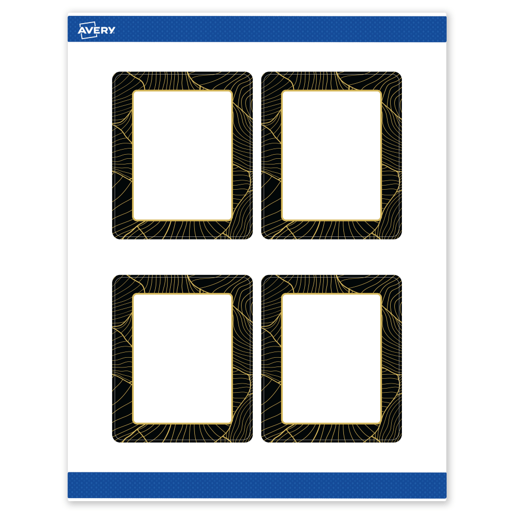 Avery Printable Labels With Sure Feed Technology, S00-ETG, Rectangle, 4in x 3-1/3in, Matte White With Preprinted Black/Gold Vein Border, Pack Of 40 MPN:S00-ETG-PRWMP10