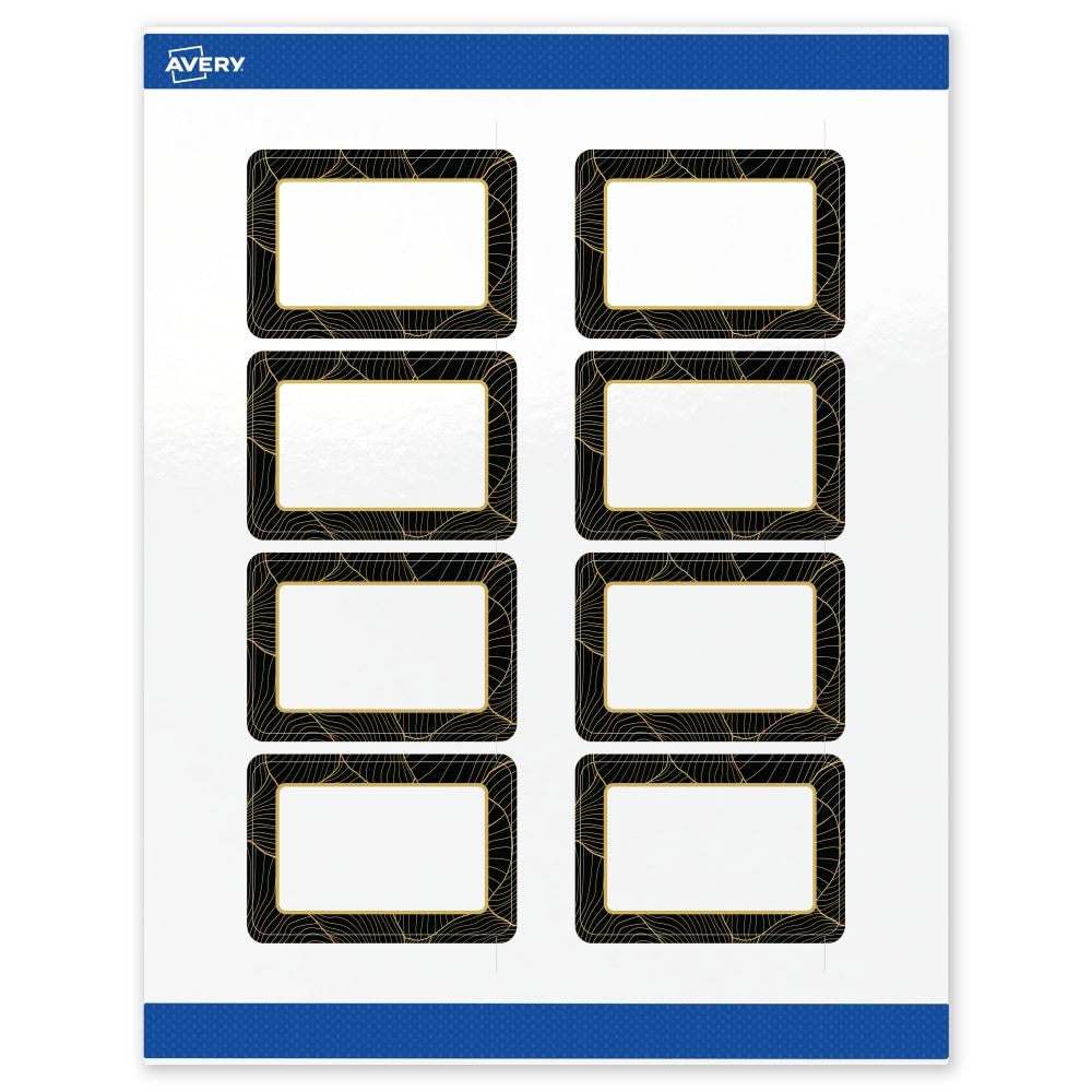 Avery Printable Labels With Sure Feed Technology, S00-ETH, Rectangle, 2in x 3in, Glossy White With Preprinted Black/Gold Vein Border, Pack Of 80 MPN:S00-ETH-PRWGP10