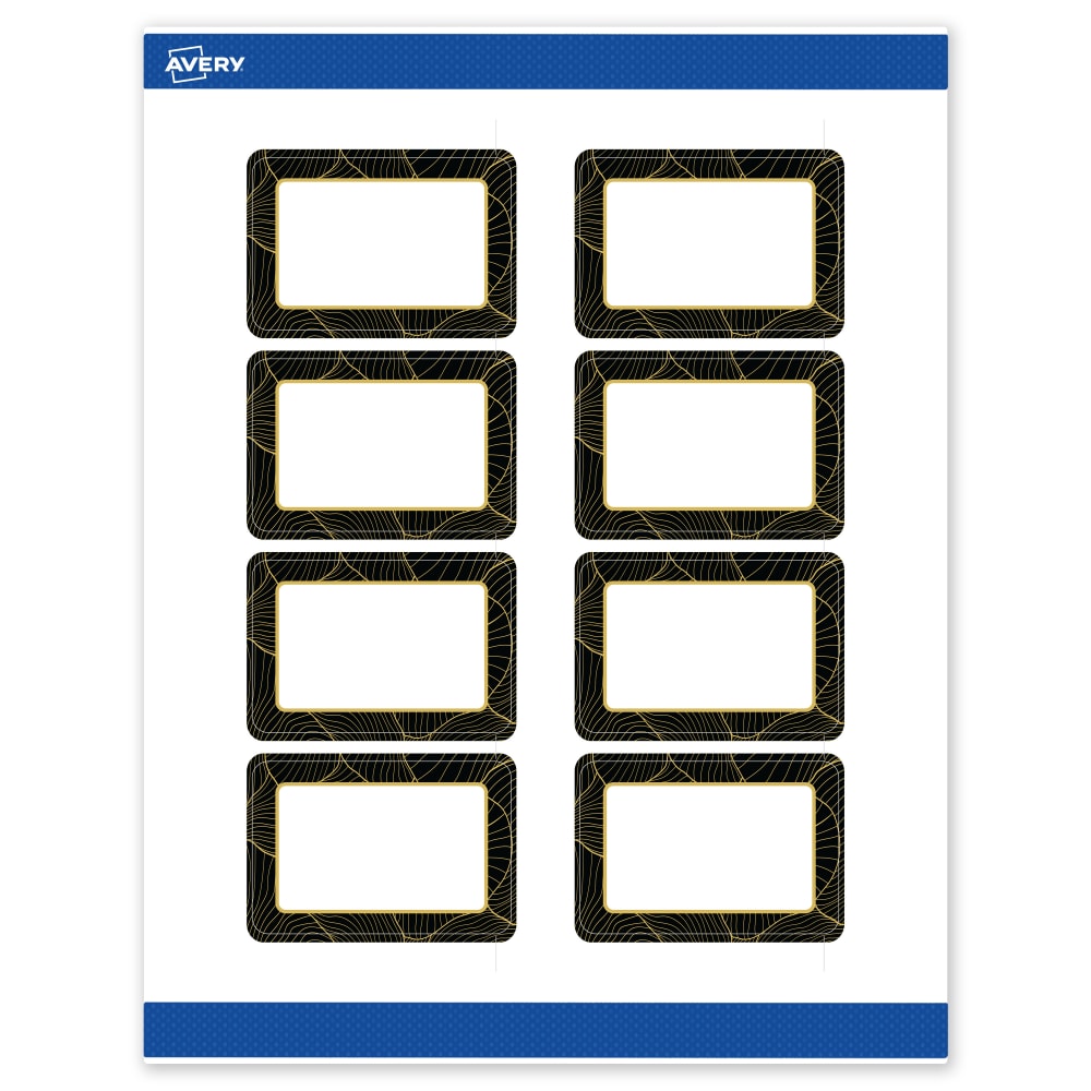 Avery Printable Labels With Sure Feed Technology, S00-ETH, Rectangle, 2in x 3in, Matte White With Preprinted Black/Gold Vein Border, Pack Of 80 MPN:S00-ETH-PRWMP10