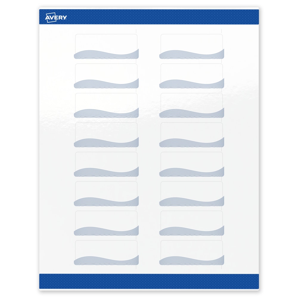 Avery Printable Labels With Sure Feed Technology, S00-ETX, Rectangle, 1in x 2-5/8in, Glossy White With Preprinted Blue Waves Design, Pack Of 160 MPN:S00-ETX-PRWGP10