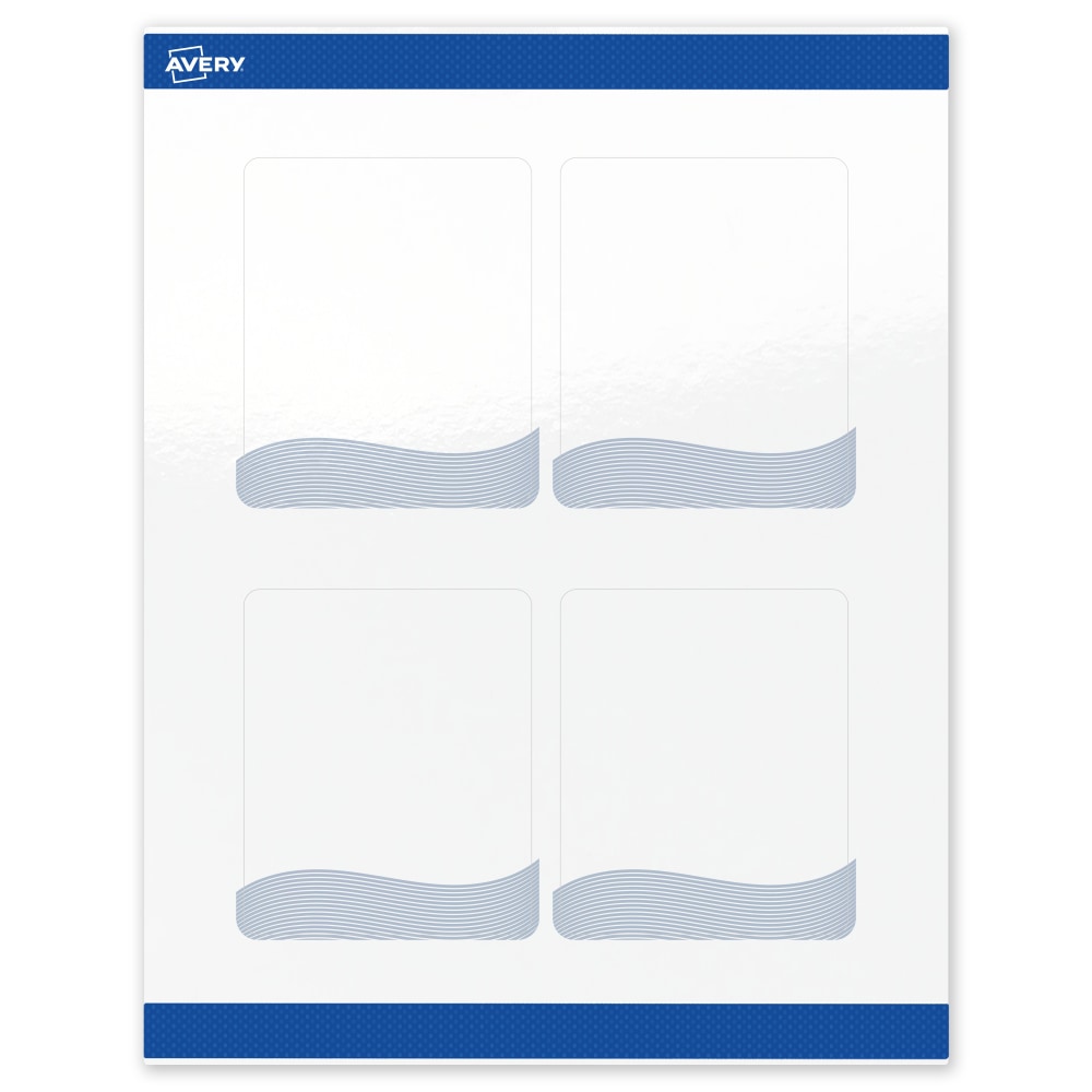 Avery Printable Labels With Sure Feed Technology, S00-ETY, Rectangle, 4in x 3-1/3in, Glossy White With Preprinted Blue Waves Design, Pack Of 40 MPN:S00-ETY-PRWGP10