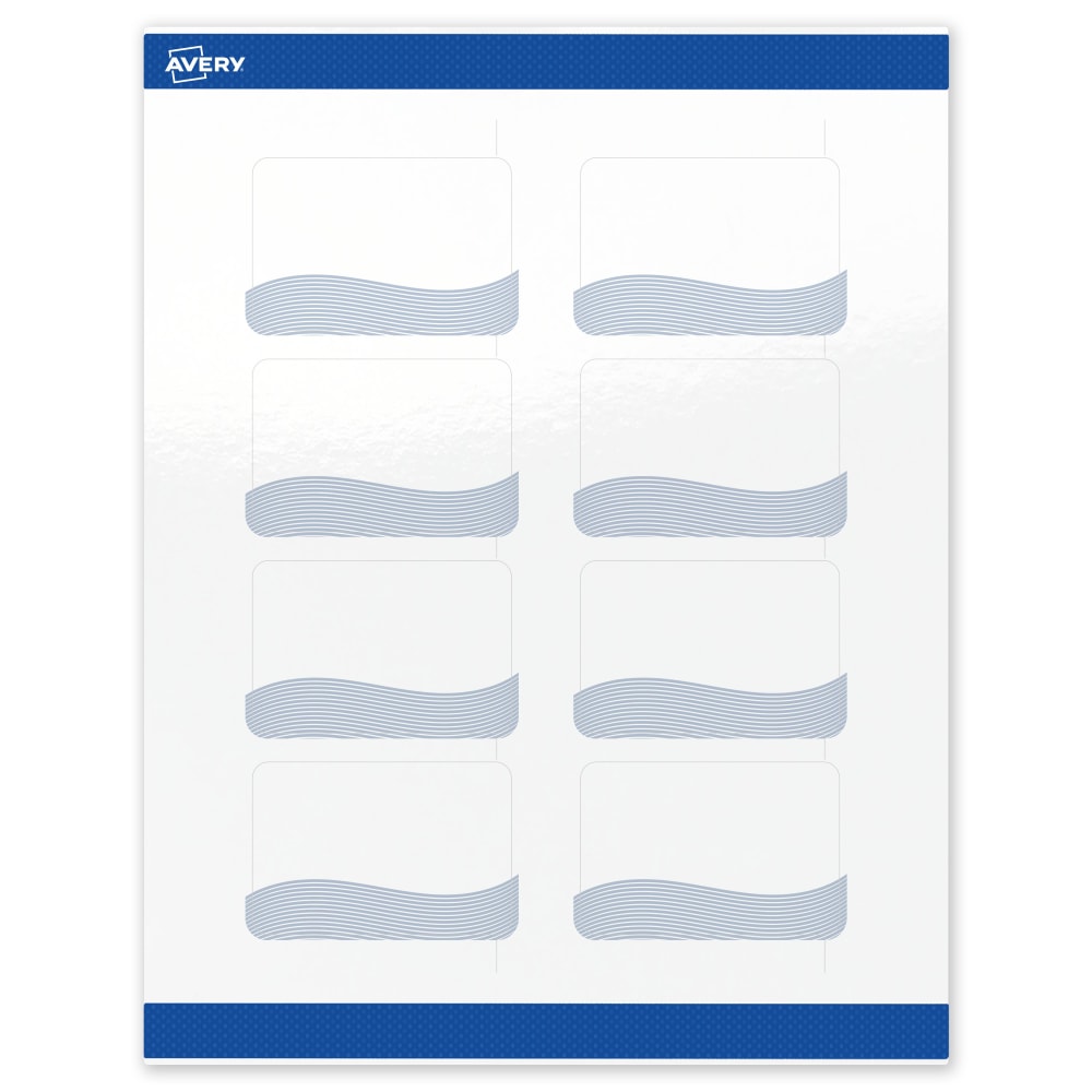 Avery Printable Labels With Sure Feed Technology, S00-ETZ, Rectangle, 2in x 3in, Glossy White With Preprinted Blue Waves Design, Pack Of 80 MPN:S00-ETZ-PRWGP10