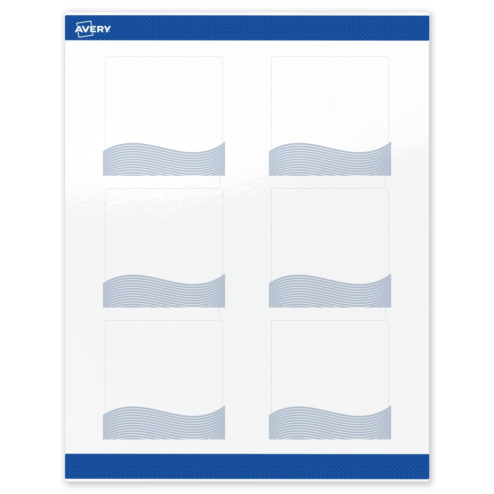 Avery Printable Labels With Sure Feed Technology, S00-EV8, Square, 3in x 3in, Glossy White With Preprinted Blue Waves Design, Pack Of 60 MPN:S00-EV8-PRWGP10