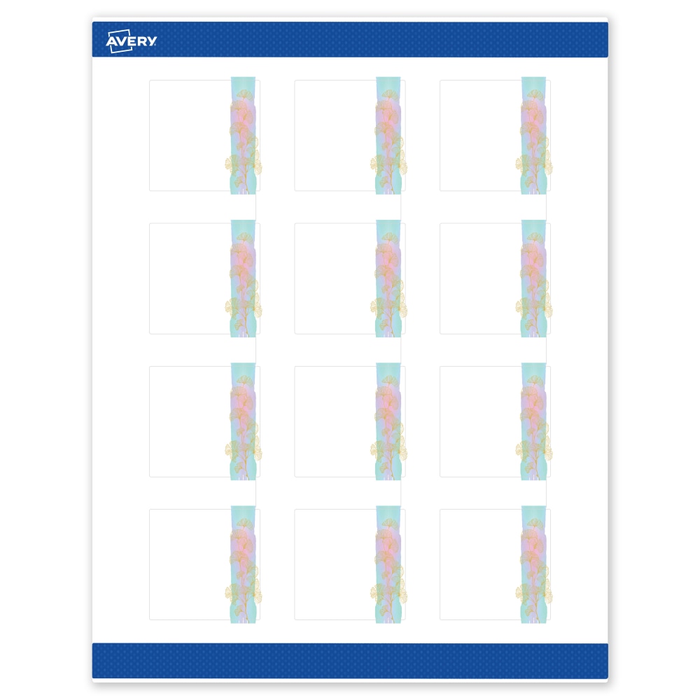 Avery Printable Labels With Sure Feed Technology, S00-EVB, Square, 2in x 2in, Matte White With Preprinted Watercolor/Gold Leaf Design, Pack Of 120 MPN:S00-EVB-PRWMP10