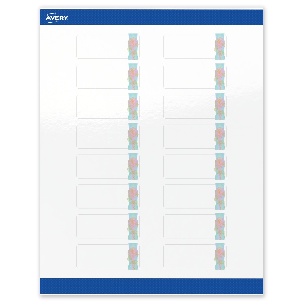 Avery Printable Labels With Sure Feed Technology, S00-EVC, 1in x 2-5/8in, Glossy White With Preprinted Watercolor/Gold Leaf Design, Pack Of 160 MPN:S00-EVC-PRWGP10