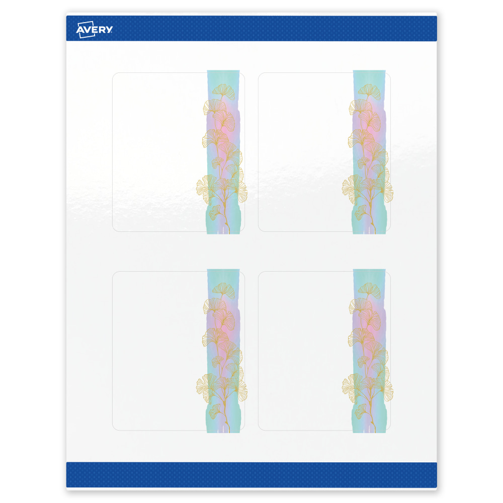 Avery Printable Labels With Sure Feed Technology, S00-EVD, 4in x 3-1/3in, Glossy White With Preprinted Watercolor/Gold Leaf Design, Pack Of 40 MPN:S00-EVD-PRWGP10