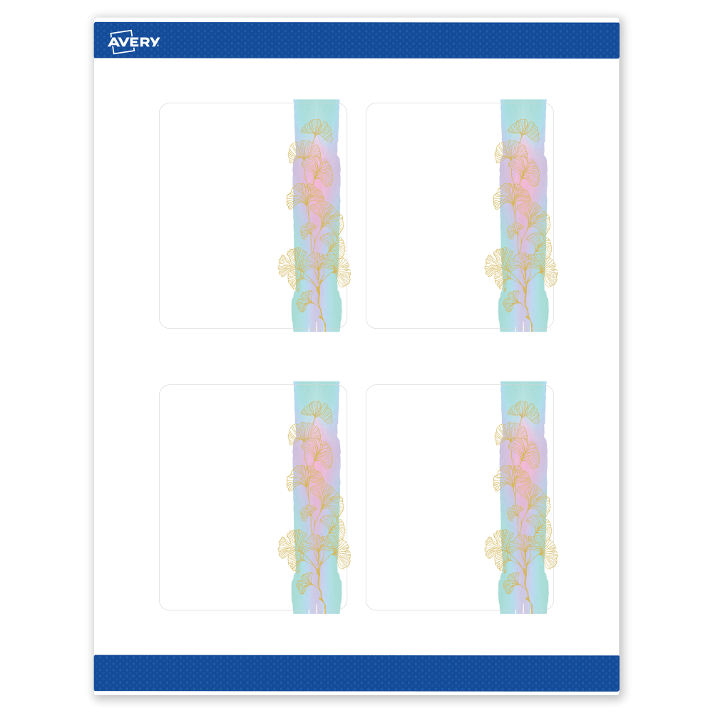Avery Printable Labels With Sure Feed Technology, S00-EVD, 4in x 3-1/3in, Matte White With Preprinted Watercolor/Gold Leaf Design, Pack Of 40 MPN:S00-EVD-PRWMP10