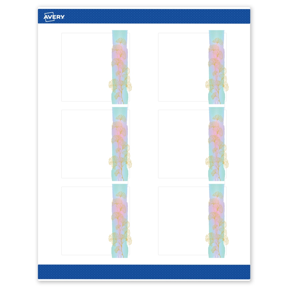 Avery Printable Labels With Sure Feed Technology, S00-EVR, Square, 3in x 3in, Matte White With Preprinted Watercolor/Gold Leaf Design, Pack Of 60 MPN:S00-EVR-PRWMP10