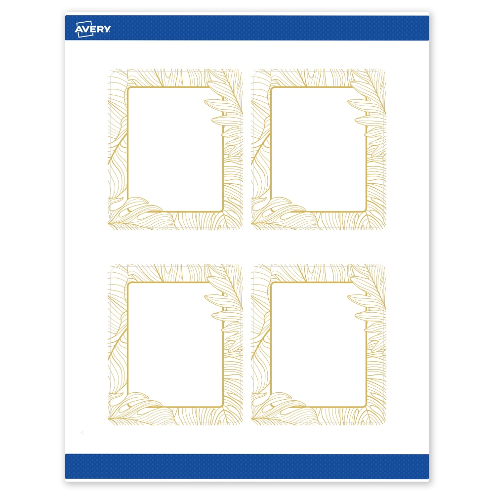 Avery Printable Labels With Sure Feed Technology, S00-EVW, Rectangle, 4in x 3-1/3in, Matte White With Preprinted Gold Leaf Pattern, Pack Of 40 MPN:S00-EVW-PRWMP10