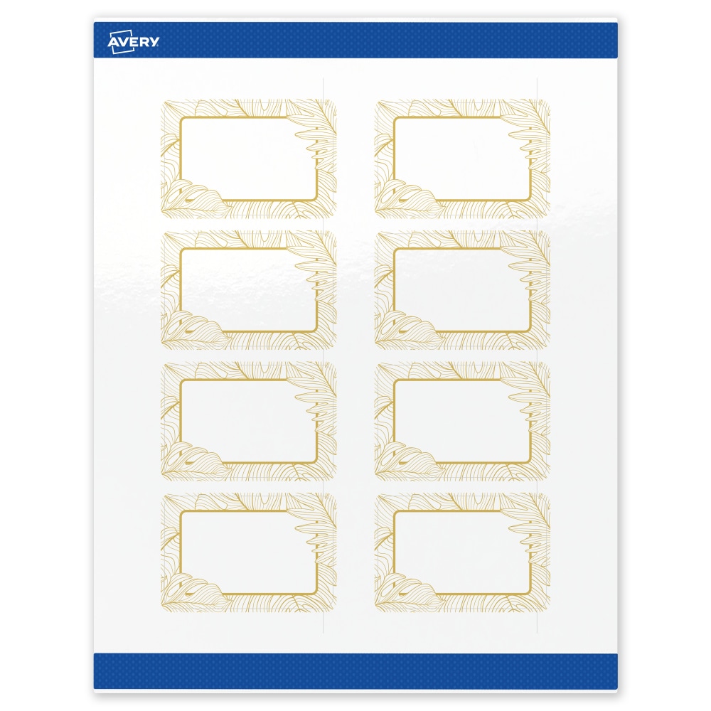 Avery Printable Labels With Sure Feed Technology, S00-EVX, Rectangle, 2in x 3in, Glossy White With Preprinted Gold Leaf Pattern, Pack Of 80 MPN:S00-EVX-PRWGP10