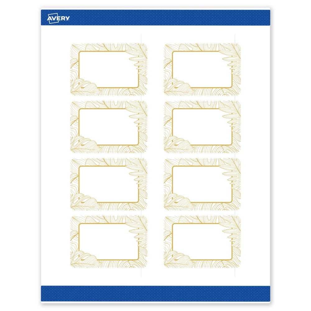 Avery Printable Labels With Sure Feed Technology, S00-EVX, Rectangle, 2in x 3in, Matte White With Preprinted Gold Leaf Pattern, Pack Of 80 MPN:S00-EVX-PRWMP10