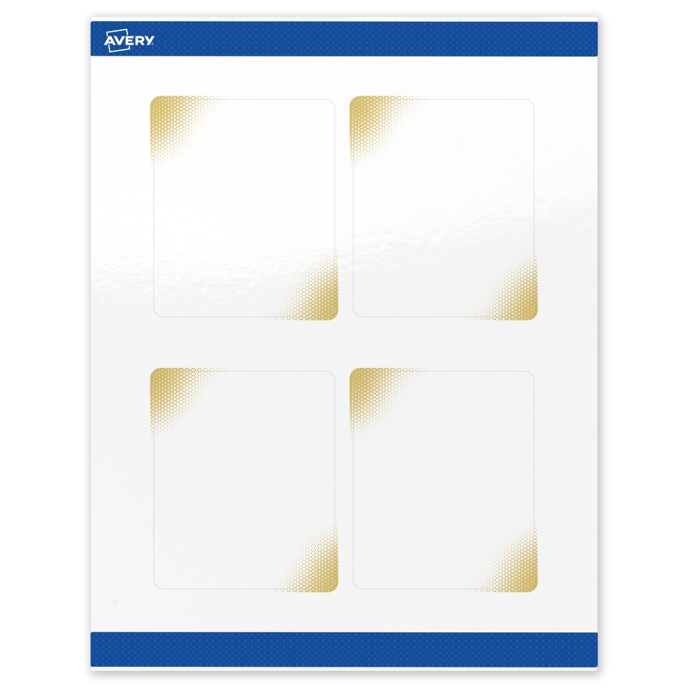 Avery Printable Labels With Sure Feed Technology, S00-EWD, Rectangle, 4in x 3-1/3in, Glossy White With Preprinted Gold-Blush Pattern, Pack Of 40 MPN:S00-EWD-PRWGP10