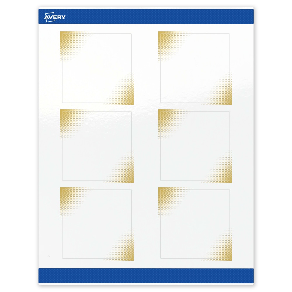 Avery Printable Labels With Sure Feed Technology, S00-EWQ, Square, 3in x 3in, Glossy White With Preprinted Gold-Blush Pattern, Pack Of 60 MPN:S00-EWQ-PRWGP10